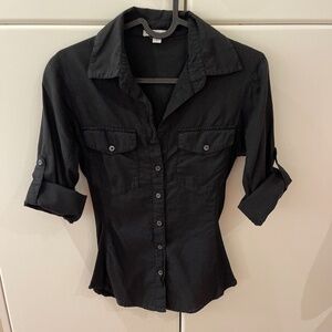 Black James Perse button down 100% cotton 3/4 sleeve shirt size 0 XS